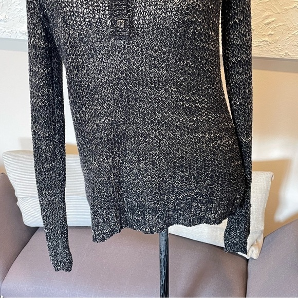 Free People Henley Sweater Pullover Open Knit Hoodie Black Beige Cotton Size S - Picture 3 of 8